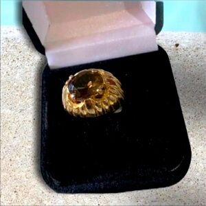 Vintage NAPIER GOLD SMOKEY TOPAZ RING 7-8